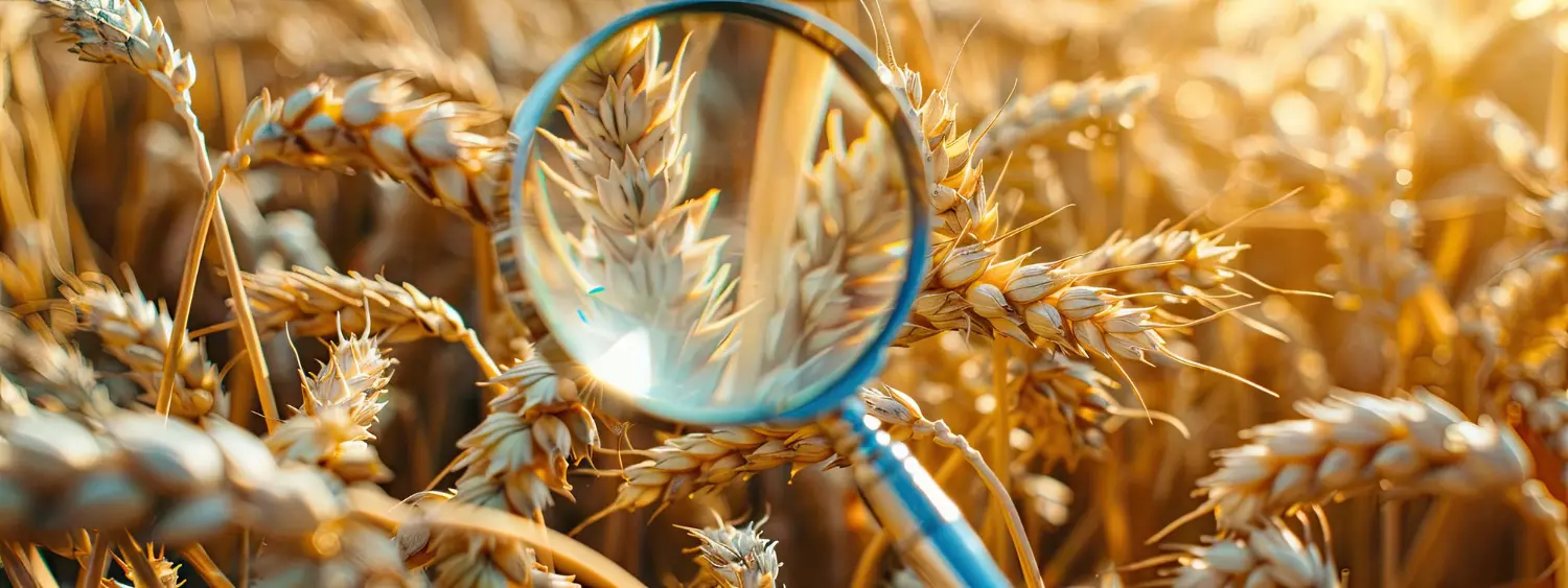 Pole pszenicy i szkło powiększające