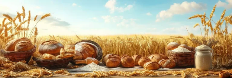 Stół z różnymi rodzajami chleba i mąki