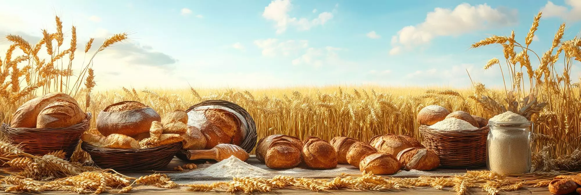 Stół z różnymi rodzajami chleba i mąki